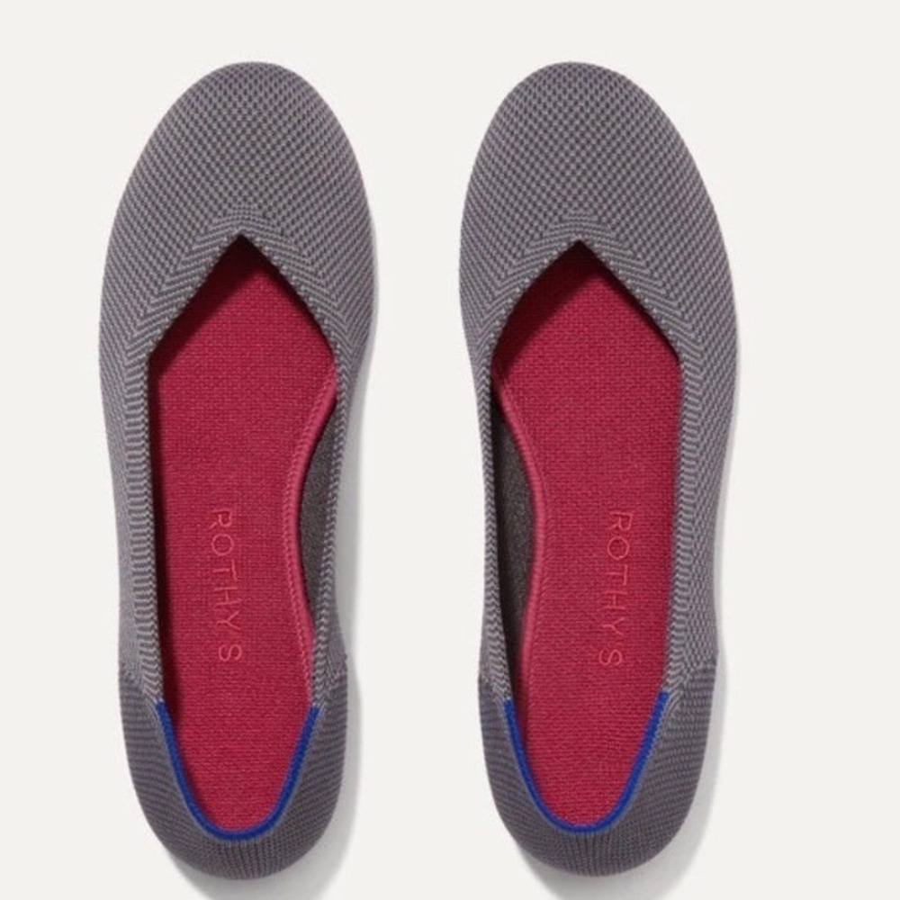 Rothys The Flat Heather Grey Pointed Toe Knit Flats Women's Size 8.5